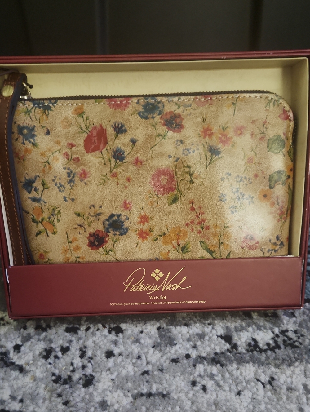 Patricia Nash Beige Floral Wristlet with Multicolor Print